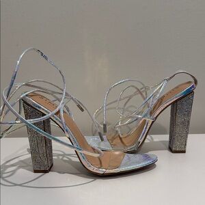 Brand new Simmi London Shimmering Strappy Heels with Rhinestone Block Heel